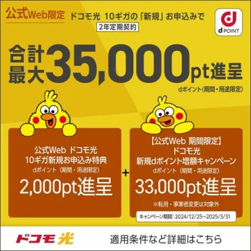 ドコモ光 10ギガ新規申し込み dポイント進呈キャンペーン
