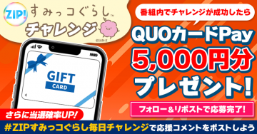 ZIP!すみっコぐらしチャレンジでQUOカードPay5,000円分が当たるプレゼントキャンペーン