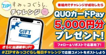 ZIP! すみっコぐらしチャレンジ QUOカードPay 5,000円分プレゼントキャンペーン