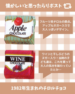 1982年発売 チロルチョコ（アップル・ワインチョコ）