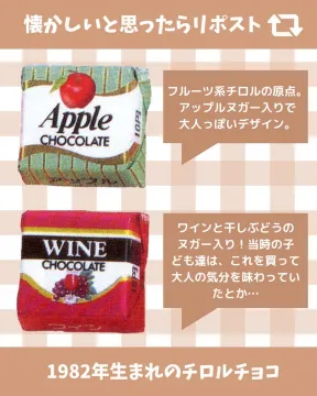 1982年発売 チロルチョコ（アップル・ワインチョコ）