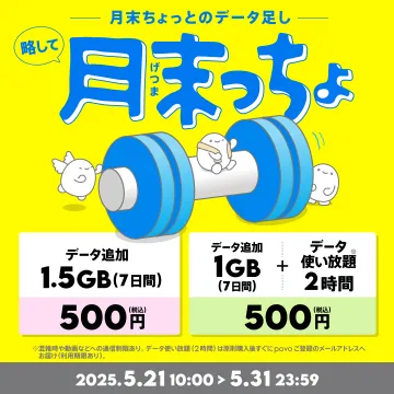 povo 月末ちょっとのデータ足し キャンペーン
