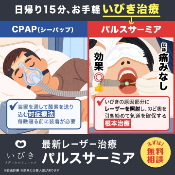 日帰り15分のいびき根本治療「パルスサーミア」レーザー治療