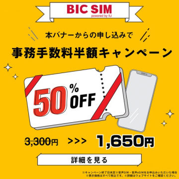 BIC SIM 事務手数料半額キャンペーン