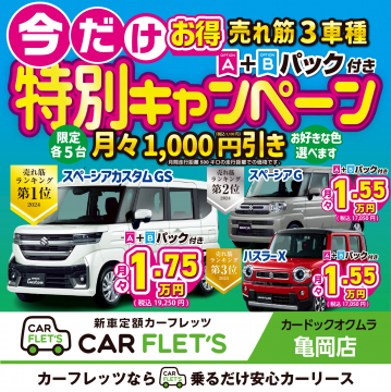 カーフレッツ特別キャンペーン売れ筋3車種リース