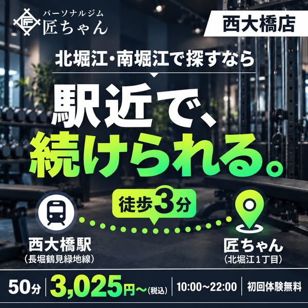 駅近パーソナルジム 匠ちゃん西大橋店のバナー