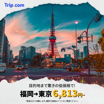 Trip.com 福岡東京路線驚き価格旅行予約