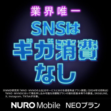 NURO Mobile NEOプラン SNSギガ消費なし