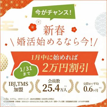 新春婚活応援キャンペーン！1月開始で2万円割引