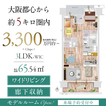 大阪都心から約5キロ圏内の新築マンション（3LDK+WIC）