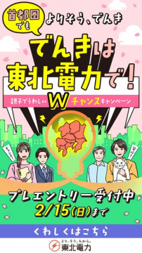 首都圏対象 東北電力のでんき乗り換えWチャンスキャンペーン