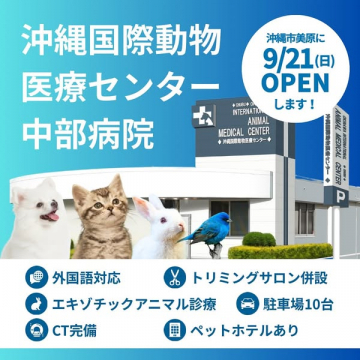 沖縄国際動物医療センター中部病院 9/21(日)新規開院のお知らせ
