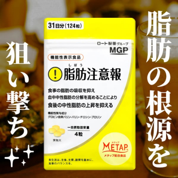 脂肪の吸収を抑える機能性表示食品「脂肪注意報」の広告