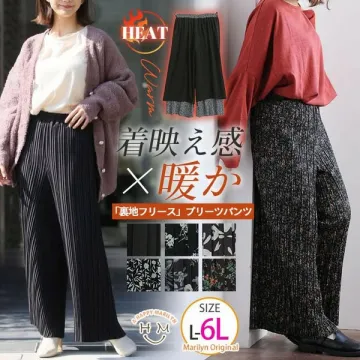 裏地フリースプリーツパンツの防寒レディースファッション
