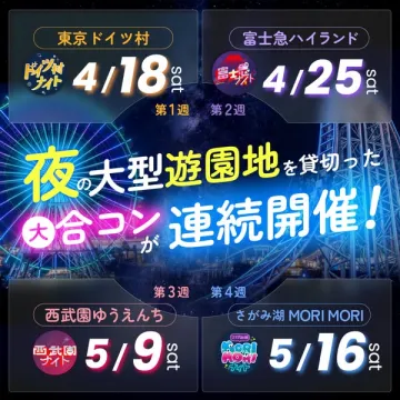 夜の大型遊園地を貸し切った合コンイベント
