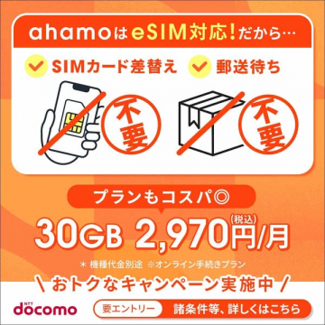 ahamoのeSIM対応30GB格安プラン