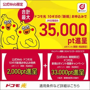 ドコモ光 10ギガ 新規お申し込み特典（dポイント進呈）