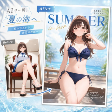 AIで写真を夏の雑誌表紙に変換するサービス