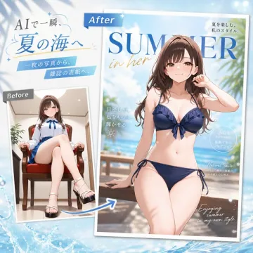 AIで写真を夏の雑誌表紙に変換するサービス