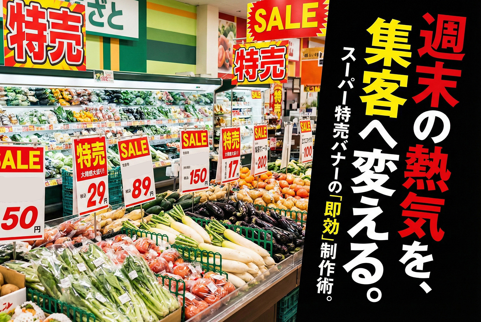 スーパーマーケットの週末特売を告知するバナー制作