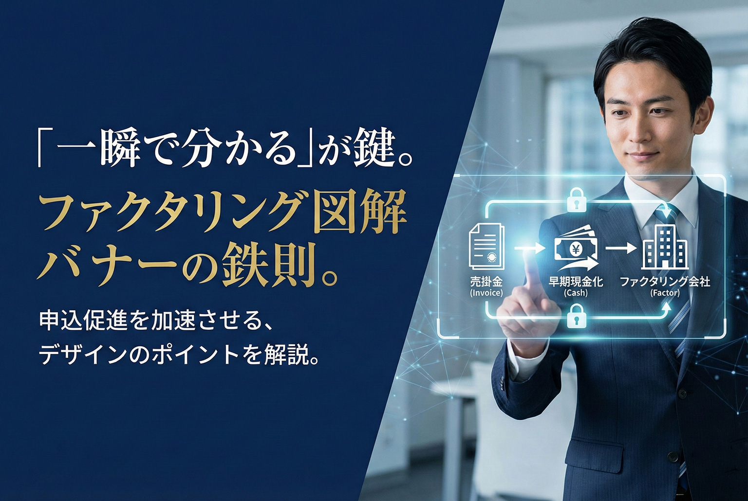 ファクタリングの仕組みを簡潔に示すバナー設計