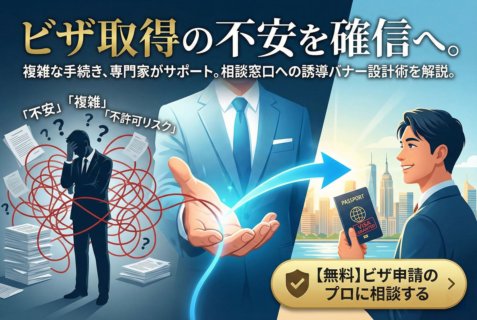 ビザ取得サポート窓口へ誘導する案内バナー