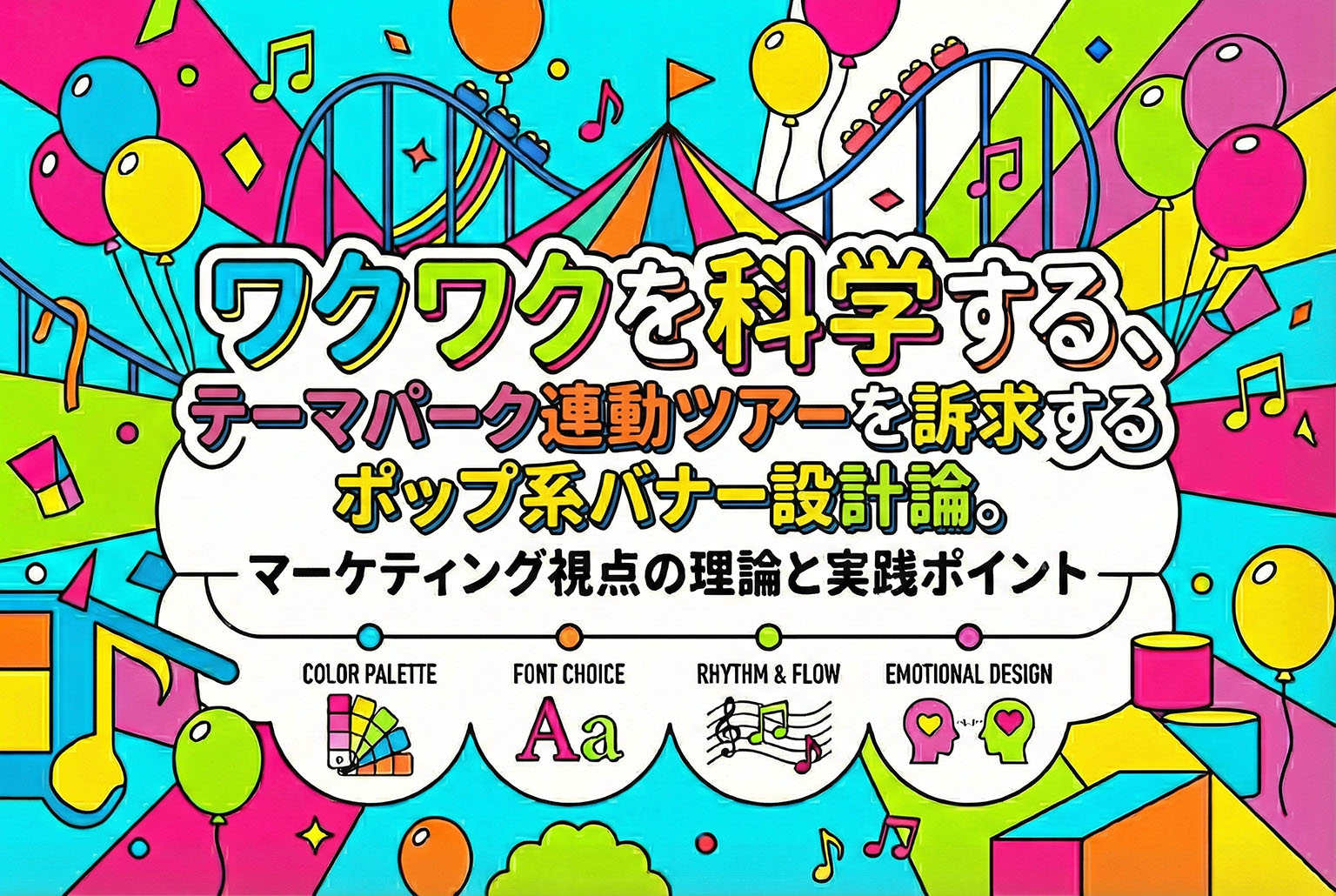 テーマパーク連動ツアーを訴求するポップ系バナー