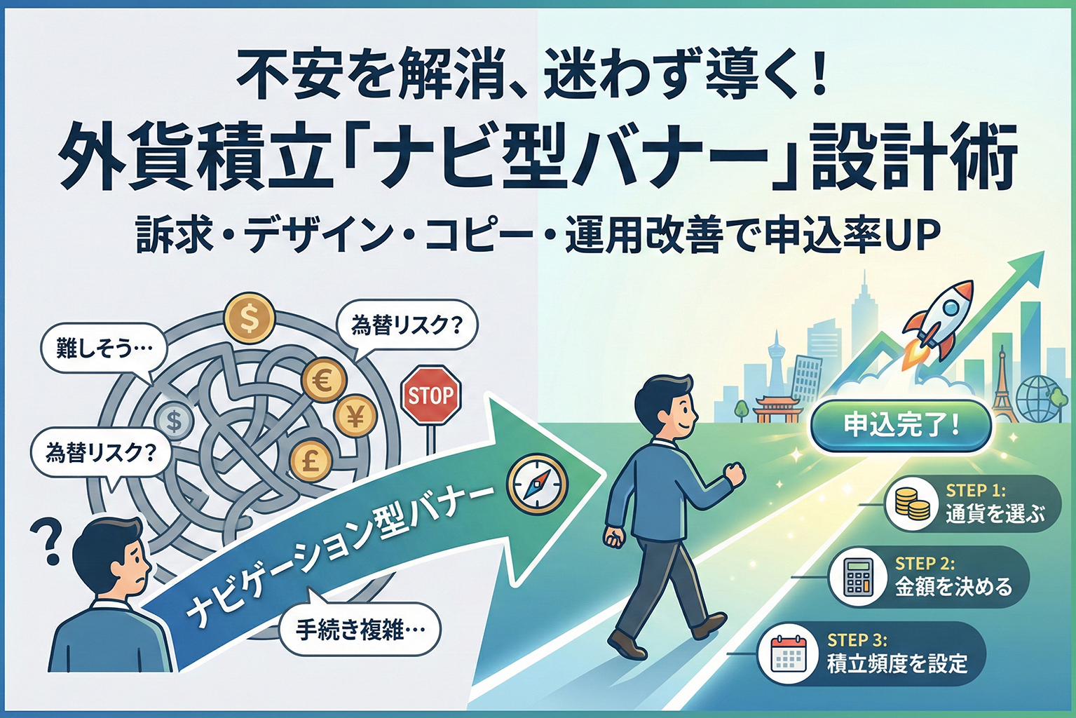 外貨積立の手順を示すナビゲーションバナー