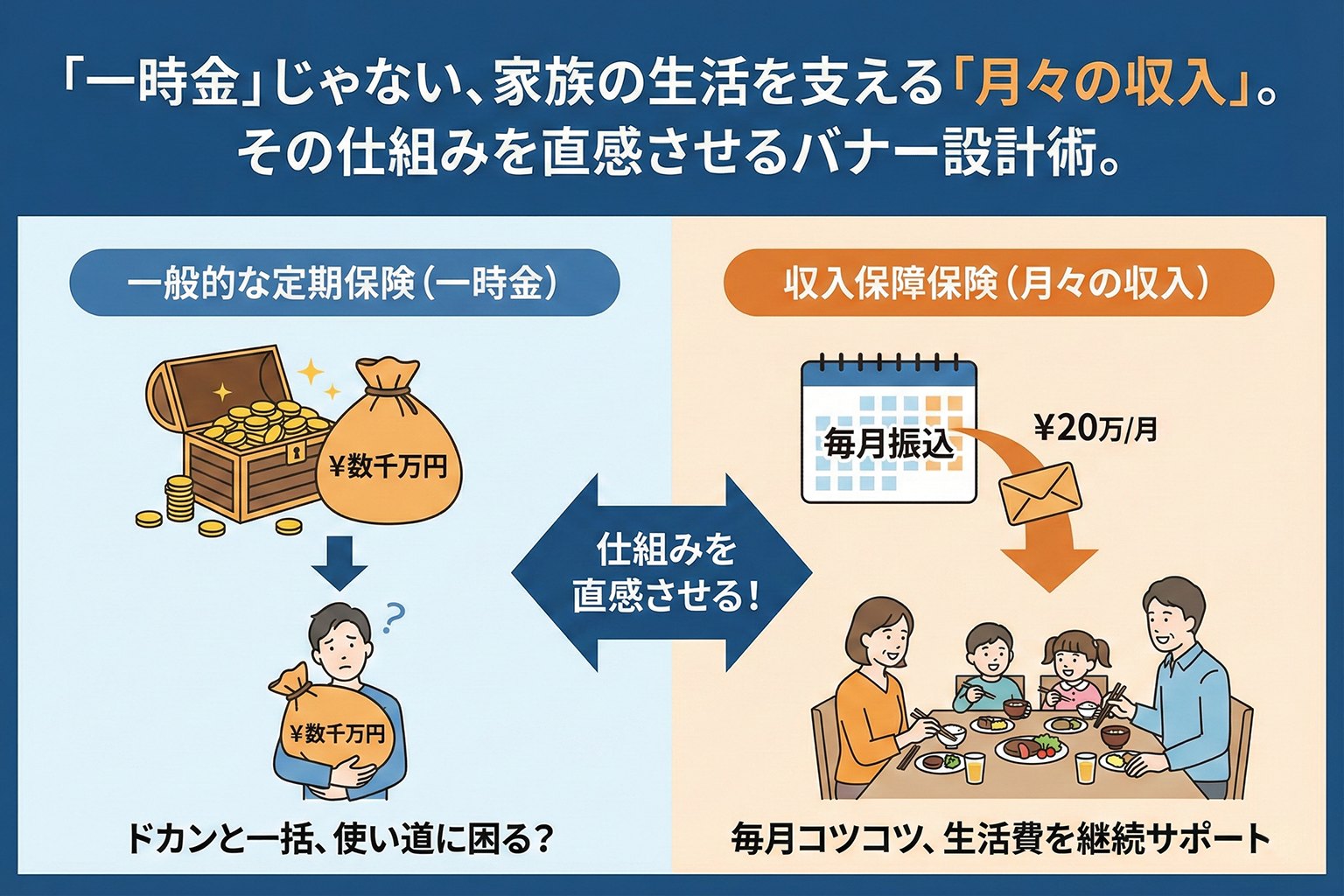 収入保障保険の仕組みを簡潔に伝えるバナー