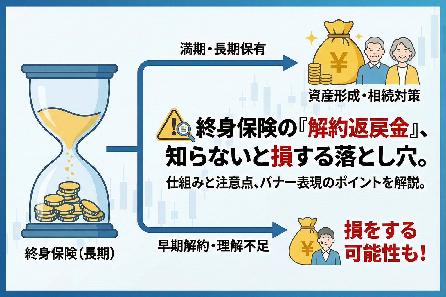 終身保険の解約返戻金の注意点を示すバナー