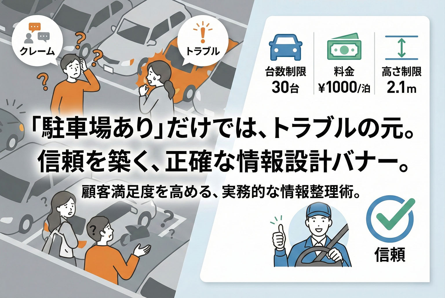 駐車場情報を正確に伝える宿泊施設バナー