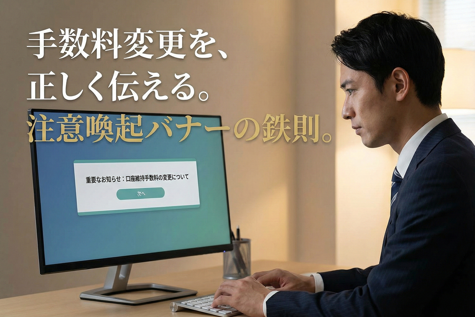 口座維持手数料の変更を告知する注意喚起バナー