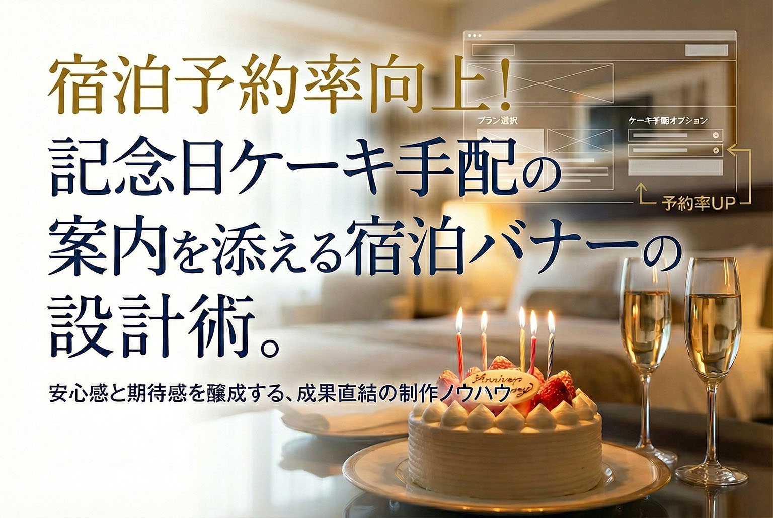 記念日ケーキ手配の案内を添える宿泊バナー