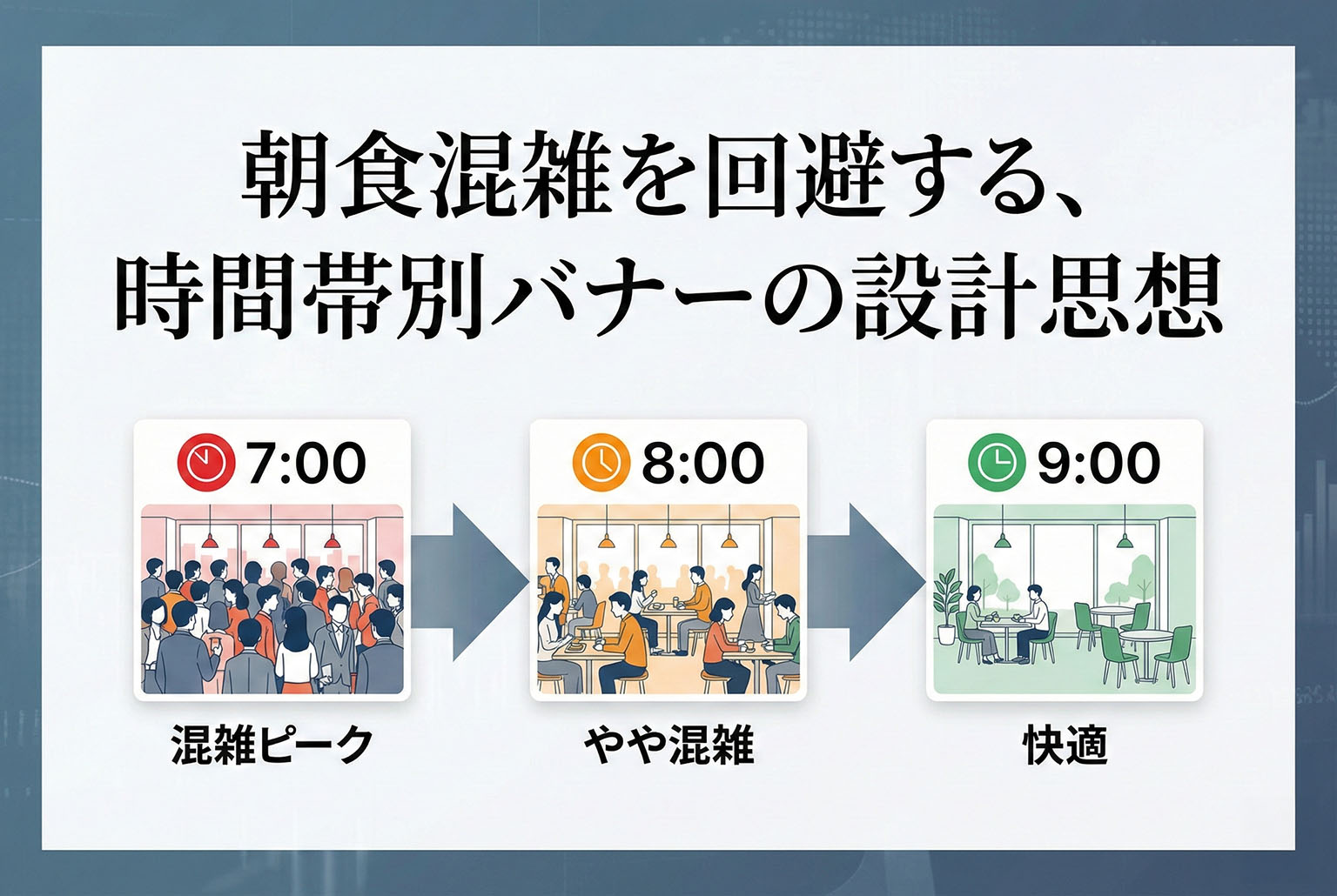 朝食会場の混雑回避を促す時間帯別バナー
