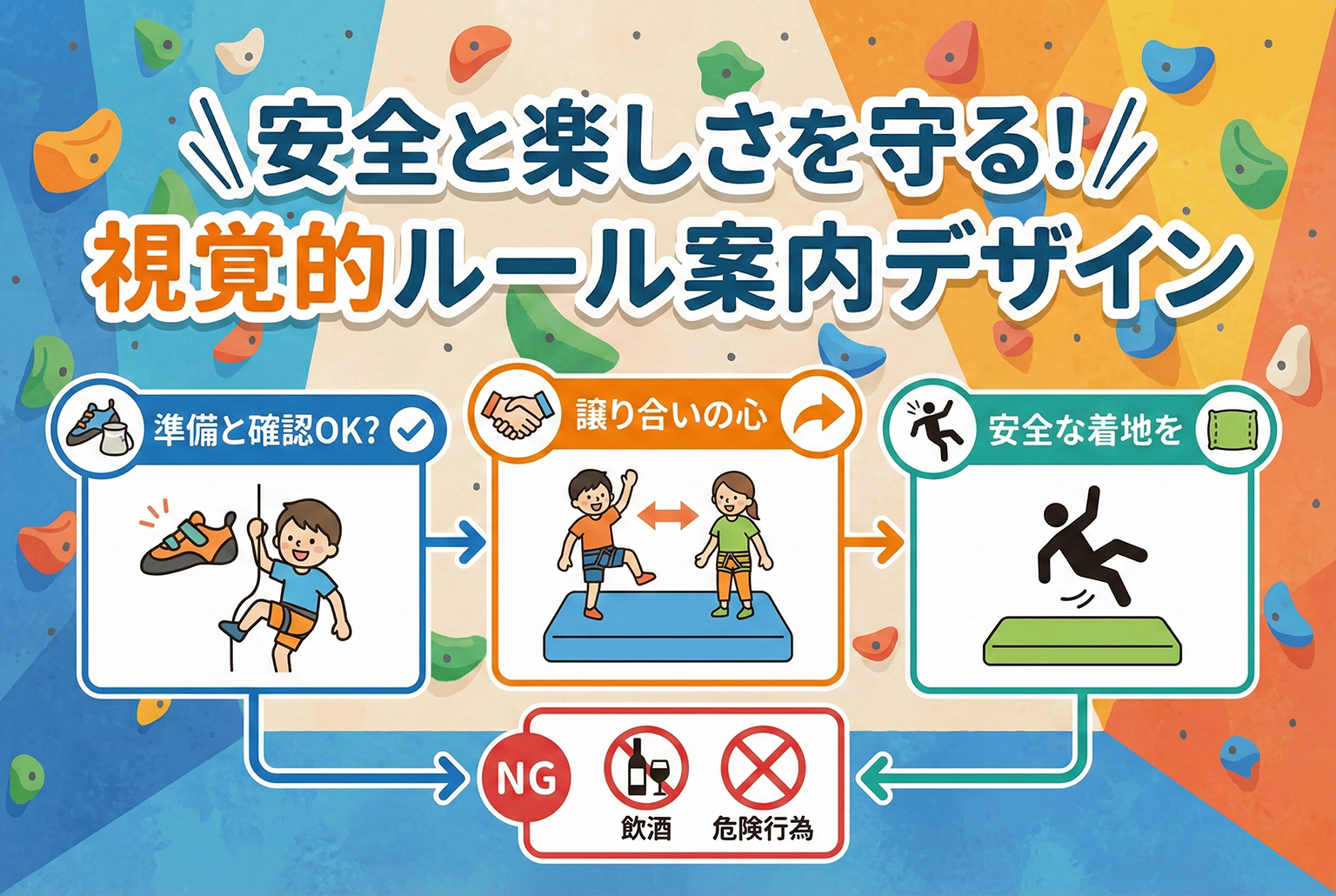 ボルダリングジムの利用ルールを示す案内バナー