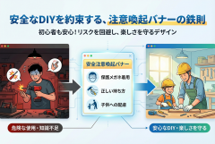 DIY工具の安全使用を示す注意喚起バナー
