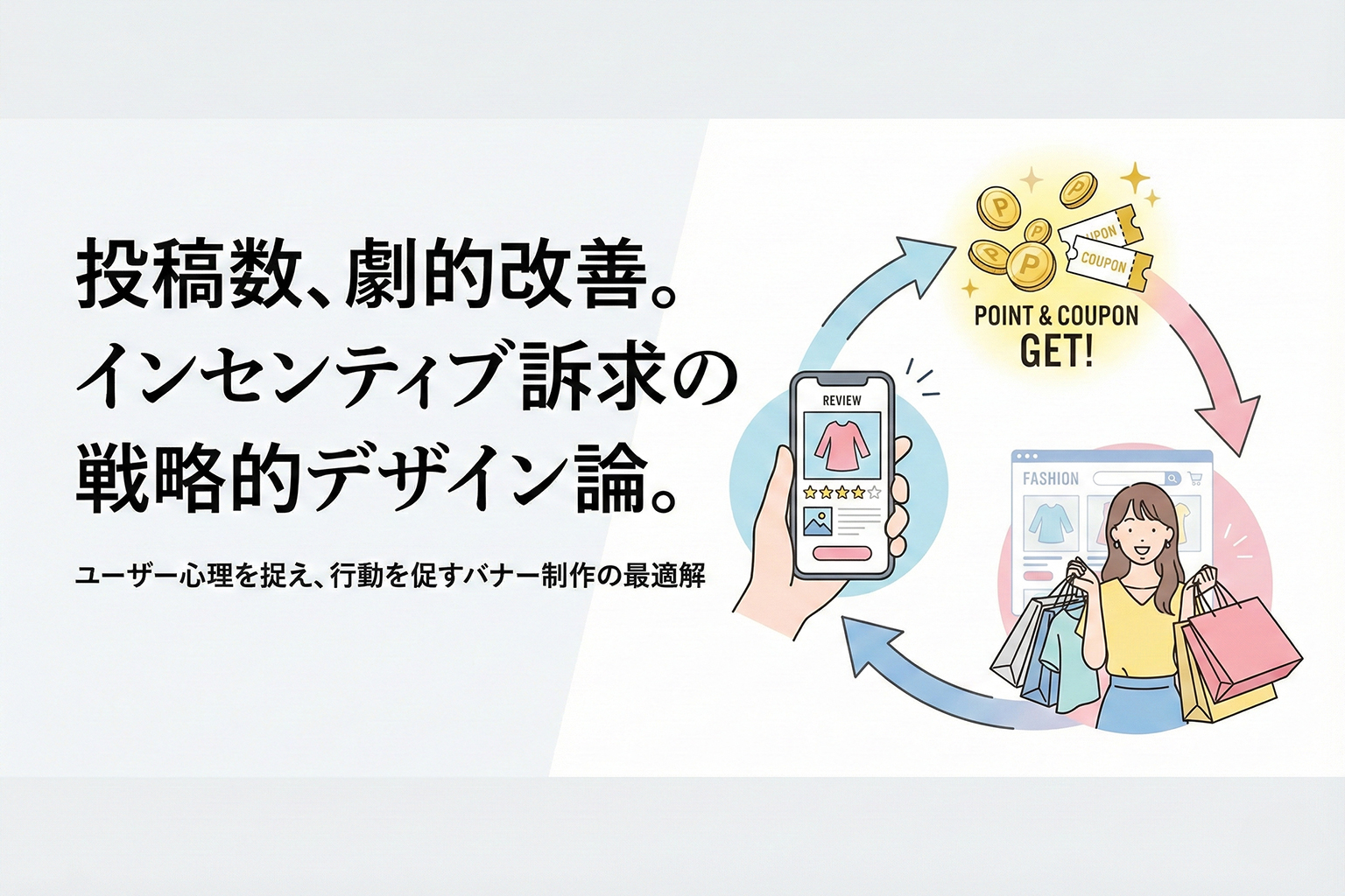 レビュー投稿インセンティブを伝えるアパレルバナー