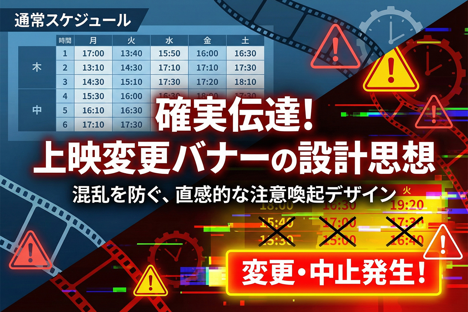 上映スケジュールの変更を目立たせる告知バナー