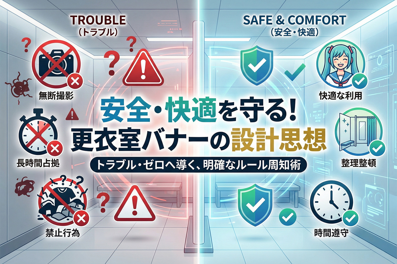 コスプレイベントの更衣室ルール案内バナー
