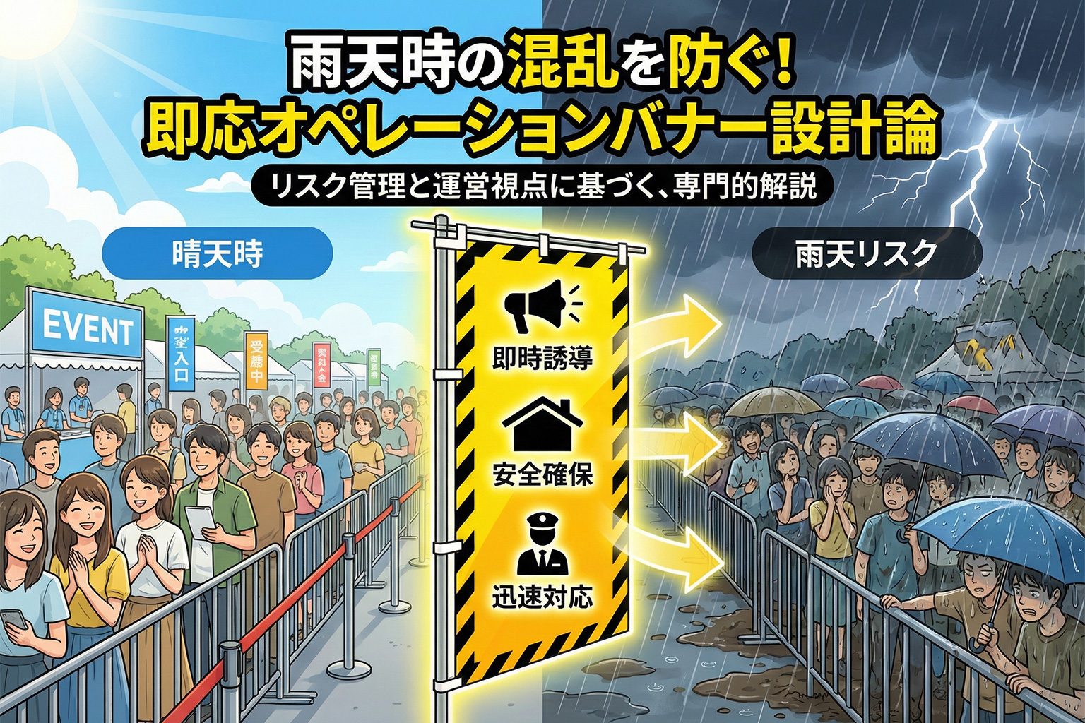 イベント雨天時の対応を示すオペレーションバナー