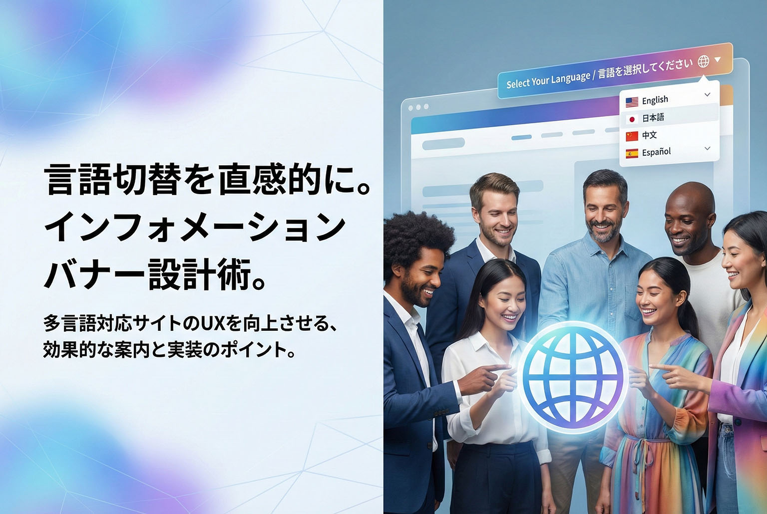 多言語UIの切替方法を示すインフォメーションバナー