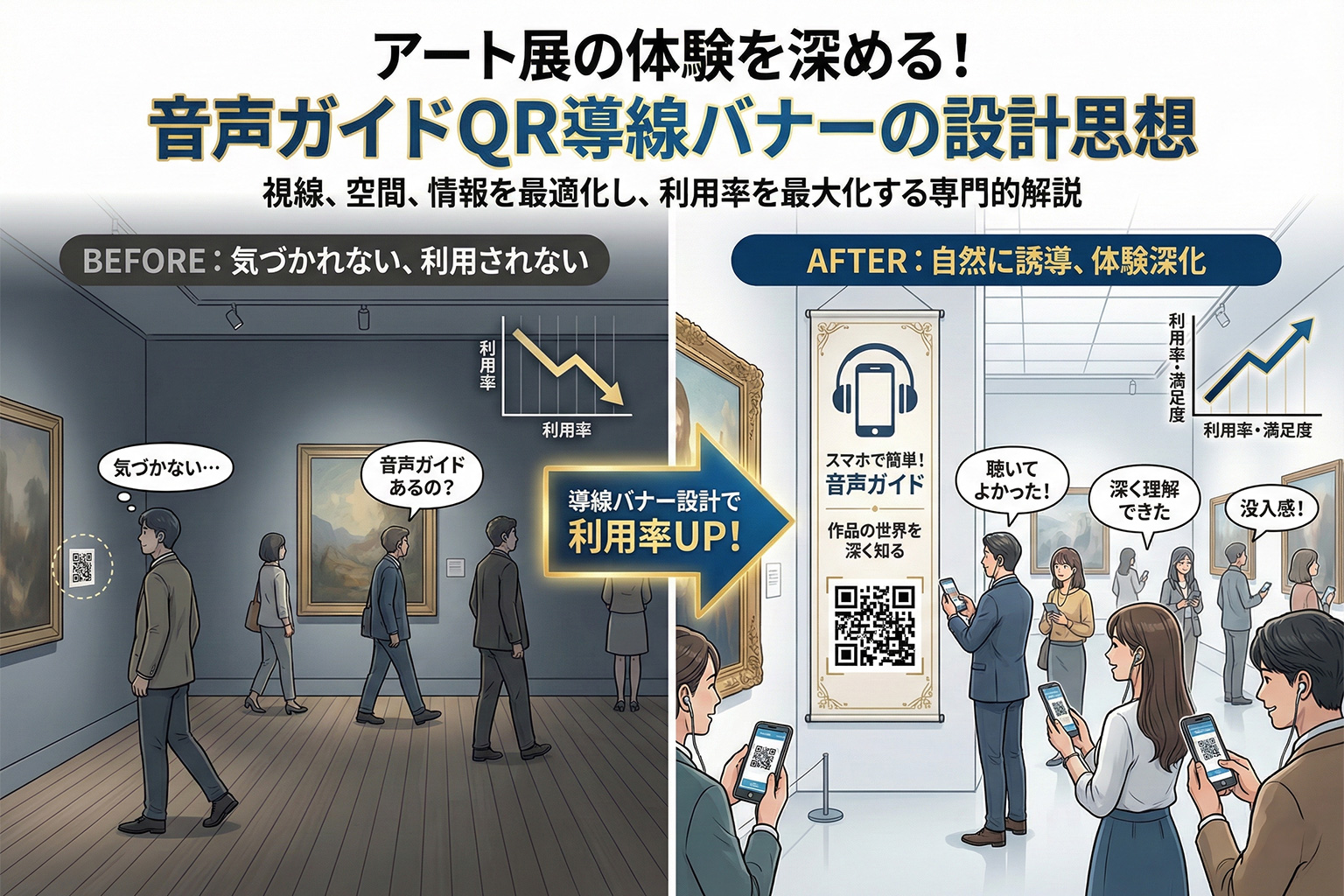 アート展の音声ガイドQR導線を示すバナー