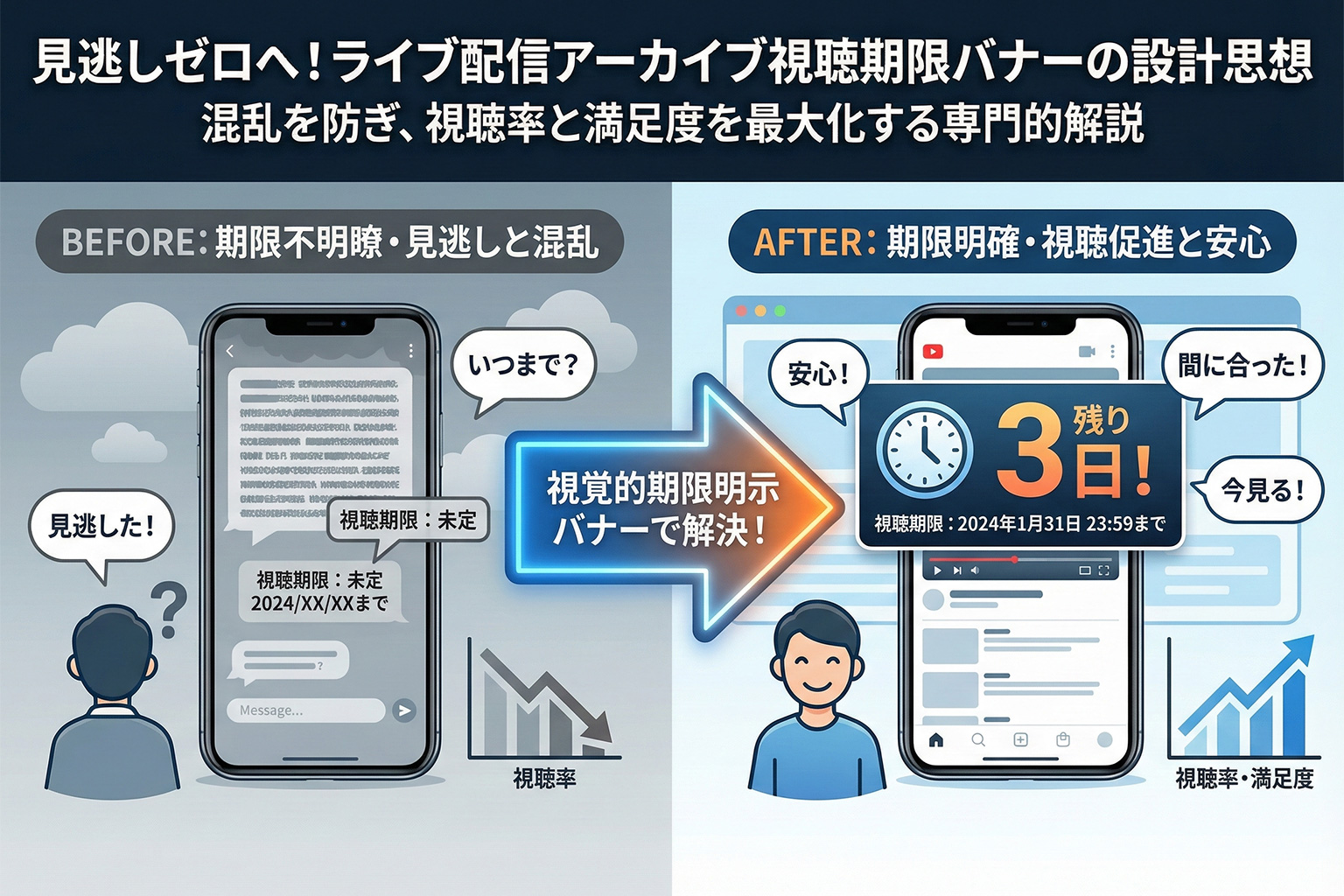 ライブ配信アーカイブ視聴期限を明示するバナー