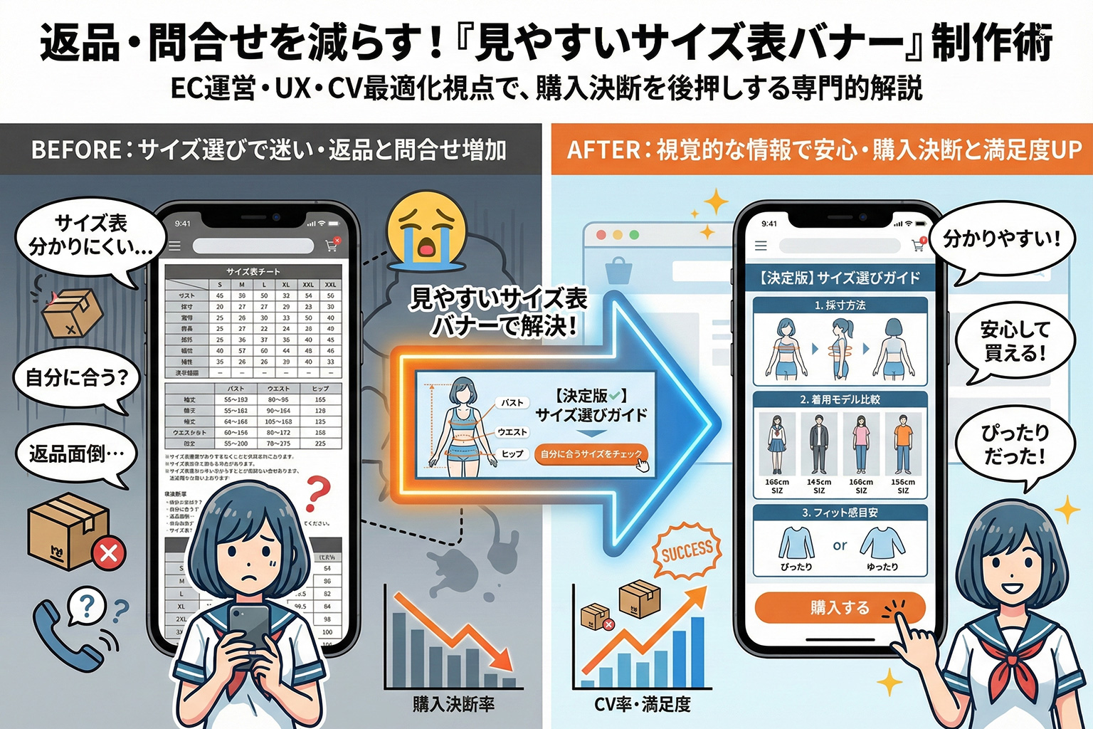 コスプレ衣装サイズ表の見やすさを上げるバナー