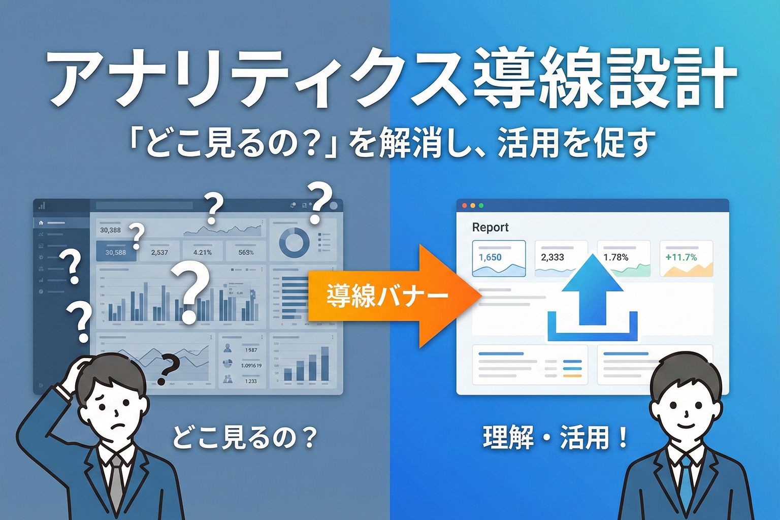 利用状況レポートの見方を示すアナリティクスバナー