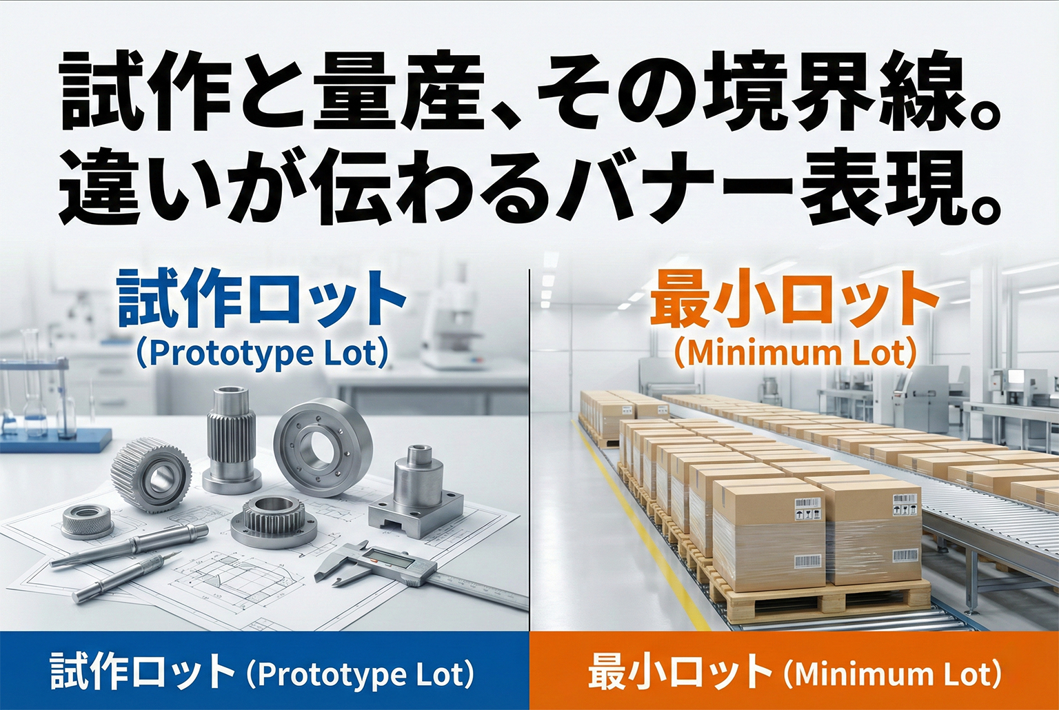 最小ロット/試作ロットの違いを示す発注バナー