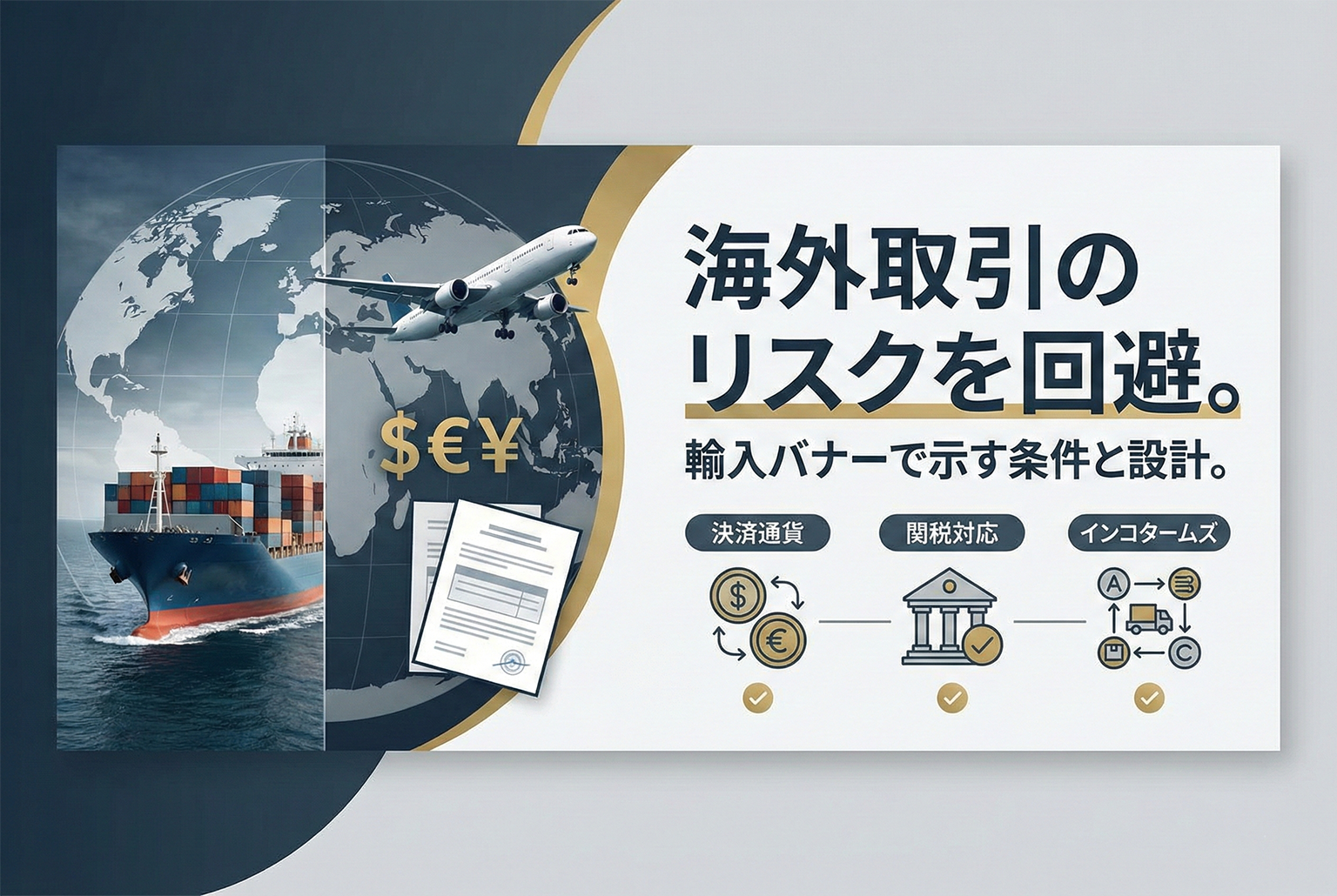海外サプライヤーとの取引条件を示す輸入バナー