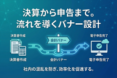 決算書作成・電子申告の流れを示す会計バナー