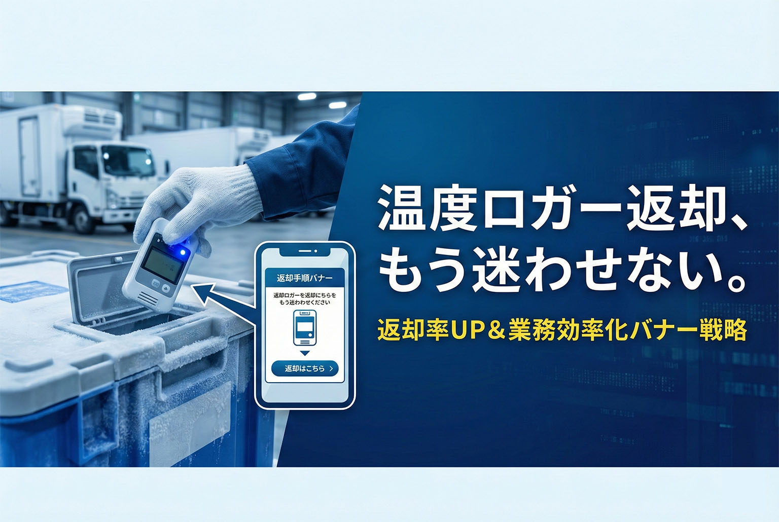 温度ロガーの返却手順を示すコールド配送バナー
