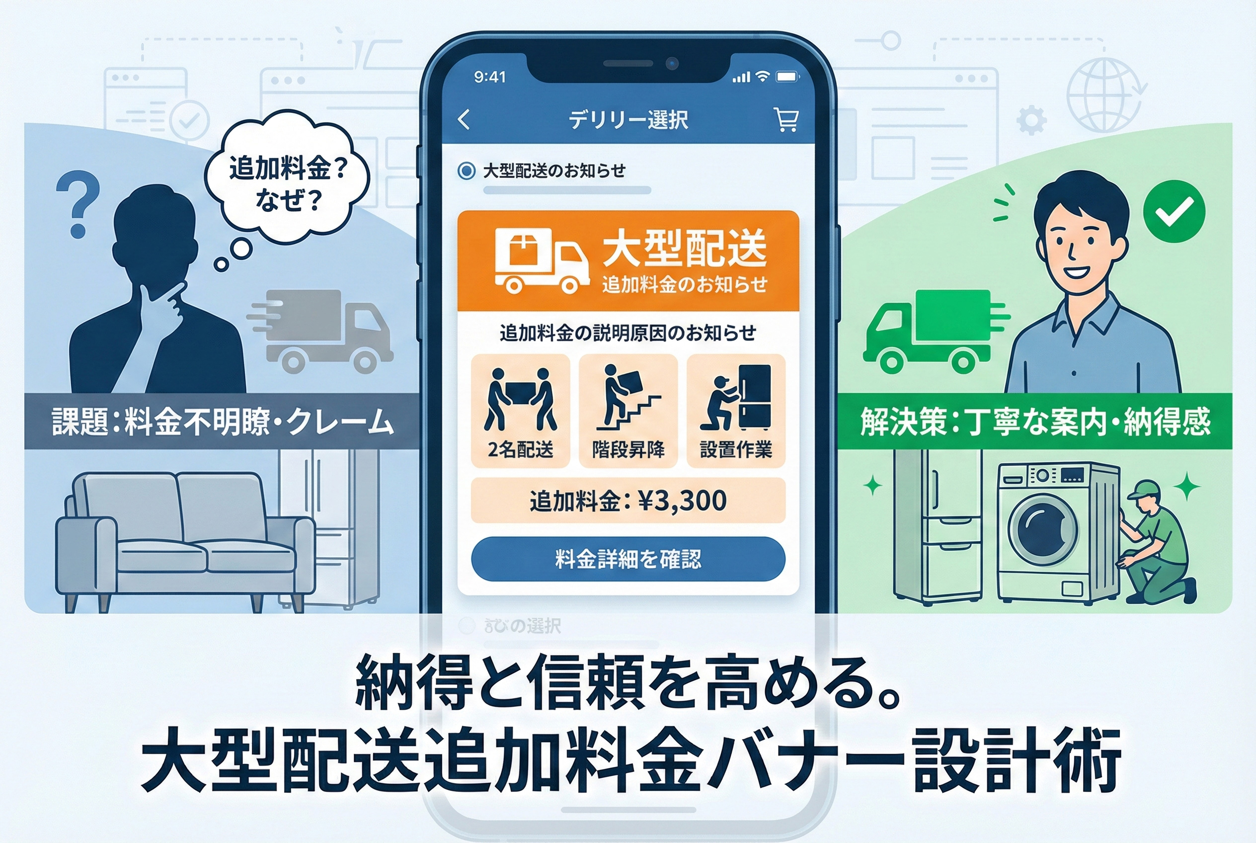大型商品配送の追加料金を丁寧に伝える案内バナー